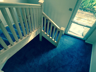 Blue carpet in hallway