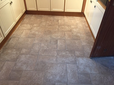 Stone effect vinyl in kitchen